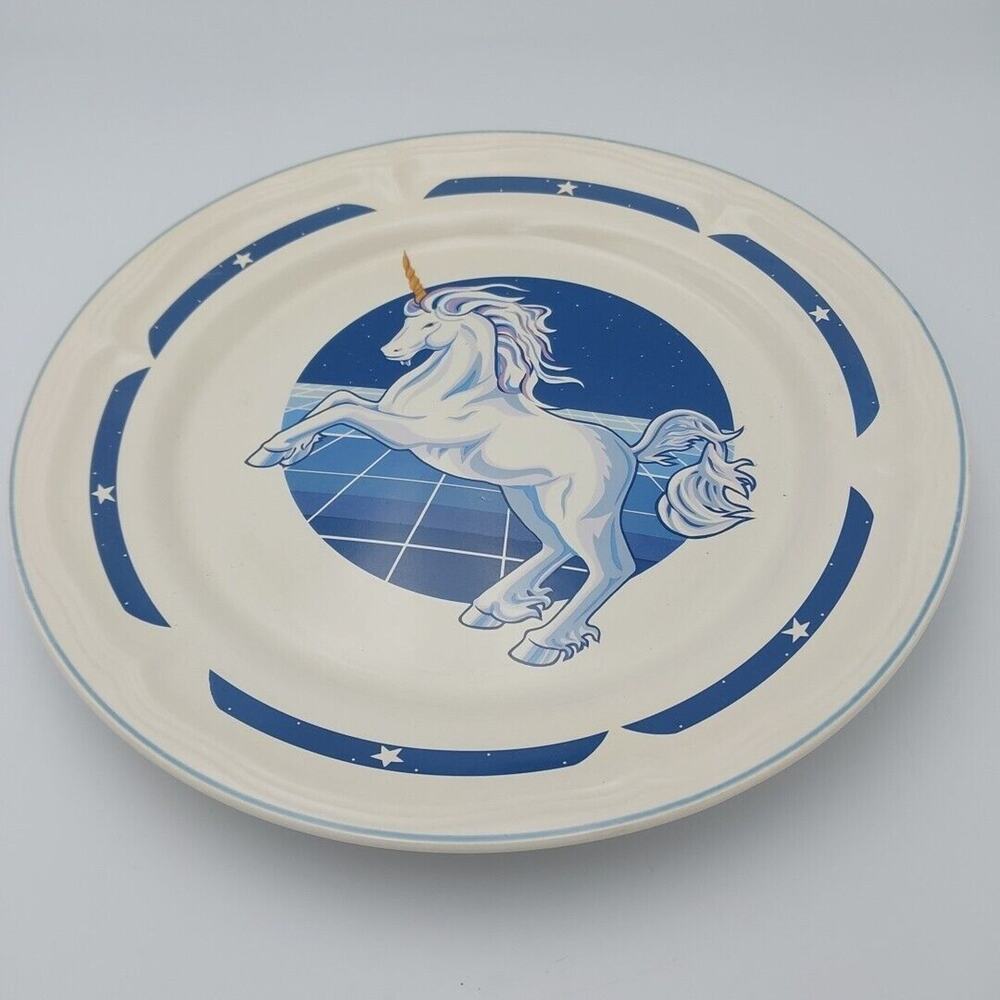 Tienshan‎ Stoneware Blue Unicorn Fantasy Dinner Plate 10.5" Replacement VTG